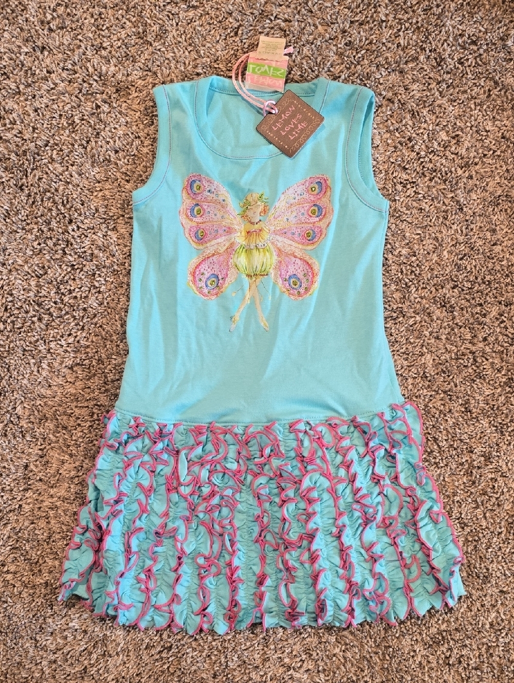 Lemon Loves Lime Turquoise & Pink Fairy Ruffle Tank Dress